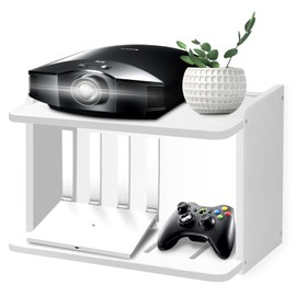 Yemotopro Projector Wall Mount Thickened Big Space Heat Dissipation 2 Layers Shelf for Projector, WiFi Router Projector Mount, Projectors Shelf, Floating Wall Shelf White