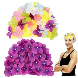 TOYANDONA 2Piezas Gorros de Natación para Mujeres con Flores Gorras Elásticas y Transpirables Protección para Cabello para Natación Baño y SPA