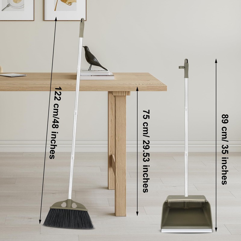 Upgrade Broom with Dustpan Combo Set,48'' Long Handle Stiff Broom