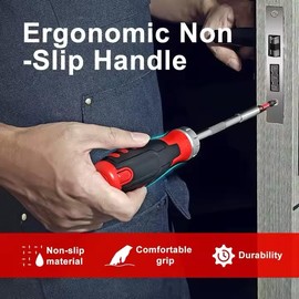 12-in-1 24cm Ratcheting Screwdriver Set with 32-Tooth Mechanism, Multiple Bits Including PZ, PH, SL, and Torx, Red/Black