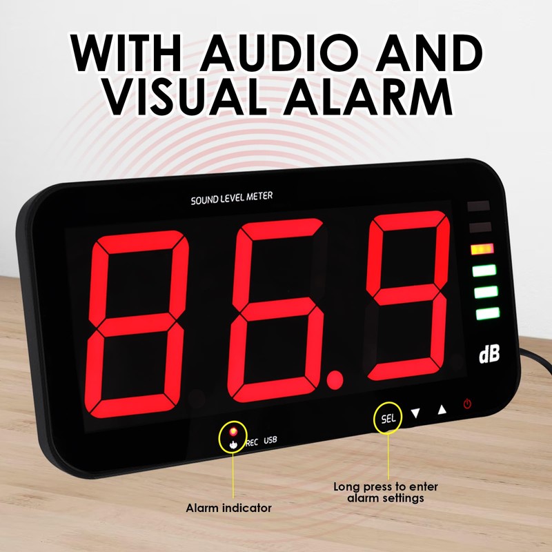 Decibel Meter Sound Level Meter with Data Logging, 13" Large
