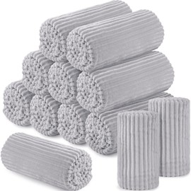 Buryeah 12 Pcs Flannel Throw Blanket Bulk 50 x 60 Inch Wedding Throw Blanket Soft Lightweight Winter Blankets with Striped Ribbed for Sofa Room Couch Donation Homeless Gifts (Light Gray)