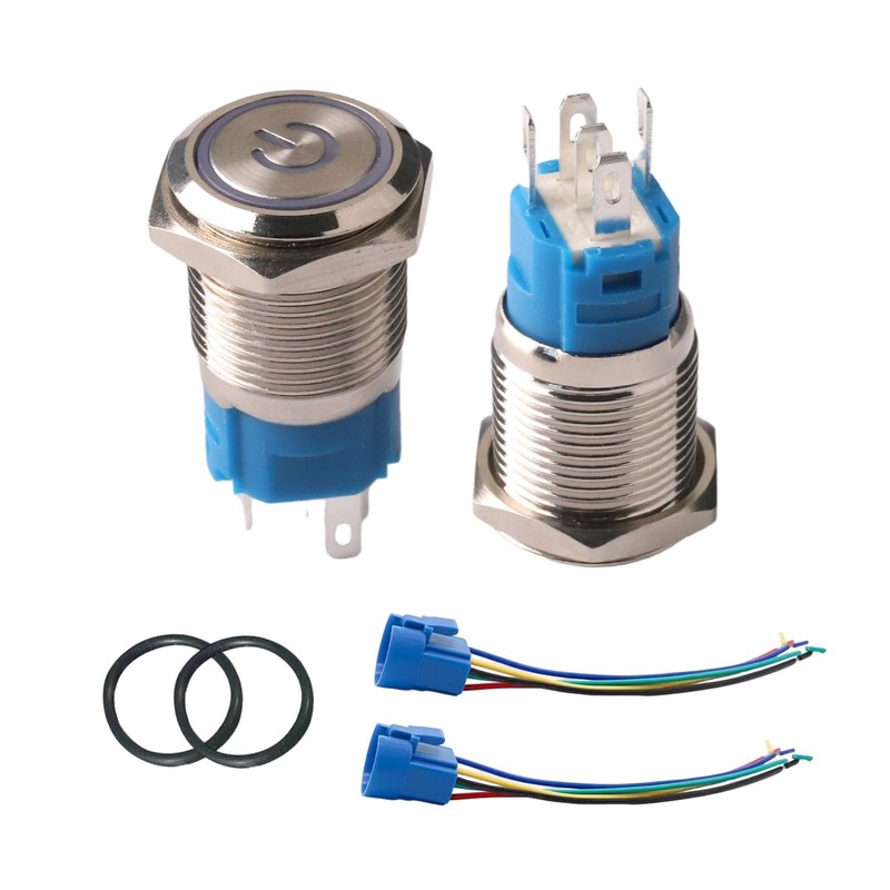 220V-230V Self-Locking Push Switch 16 mm Metal, On/Off Switch LED