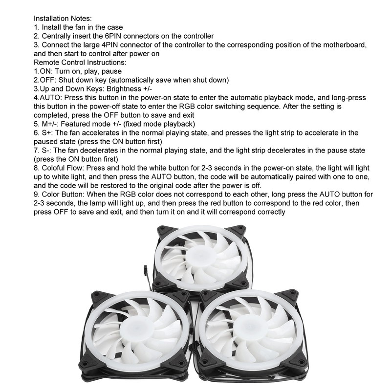 3Pcs Computer Chassis Cooling Fan Mute 6‑Pin Dual RGB Lights