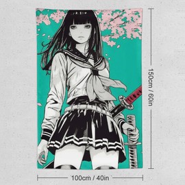 QEOPGNE Female Samurai Tapestry Cherry Blossom Anime Girl Samurai Wall Art Asian Japanese Wall Decor for Bedroom Home Office Living Room Decor for Men and Woman Wall Hanging Tapestries 40"x60"