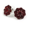 18mm D/Ruby Red Crystal Flower Stud Earrings/Rhodium Plating