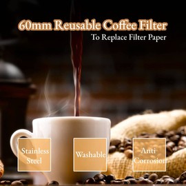1 Count Yosoo Reusable Metal Coffee Filters 60mm Ultra Fine Mesh Silver Compatible with Coffee Makers
