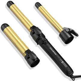 Rotating Curling Iron Set, Zavarea 3 in 1 Automatic Curling Wand(0.75-1-1.25"), Self Hair Curler with Long Barrel, Classical Black