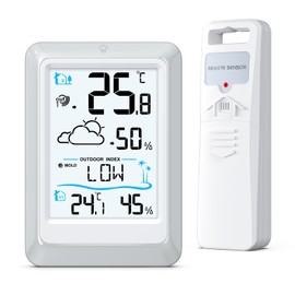 OQIMAX Indoor Outdoor Thermometer Digital Weather Station Temperature Hygrometer Indoor and Outdoor Thermometer with Weather Forecast, Room Temperature Hydrometer Moisture with Backlight