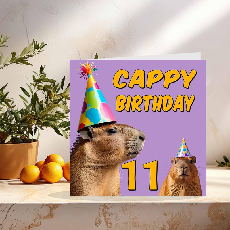 11th Capybara Birthday Card - Cappy Birthday - 11 Year