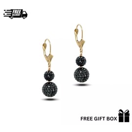 14K Yellow Gold Leverback Dangle Earrings with Genuine Czech Crystals