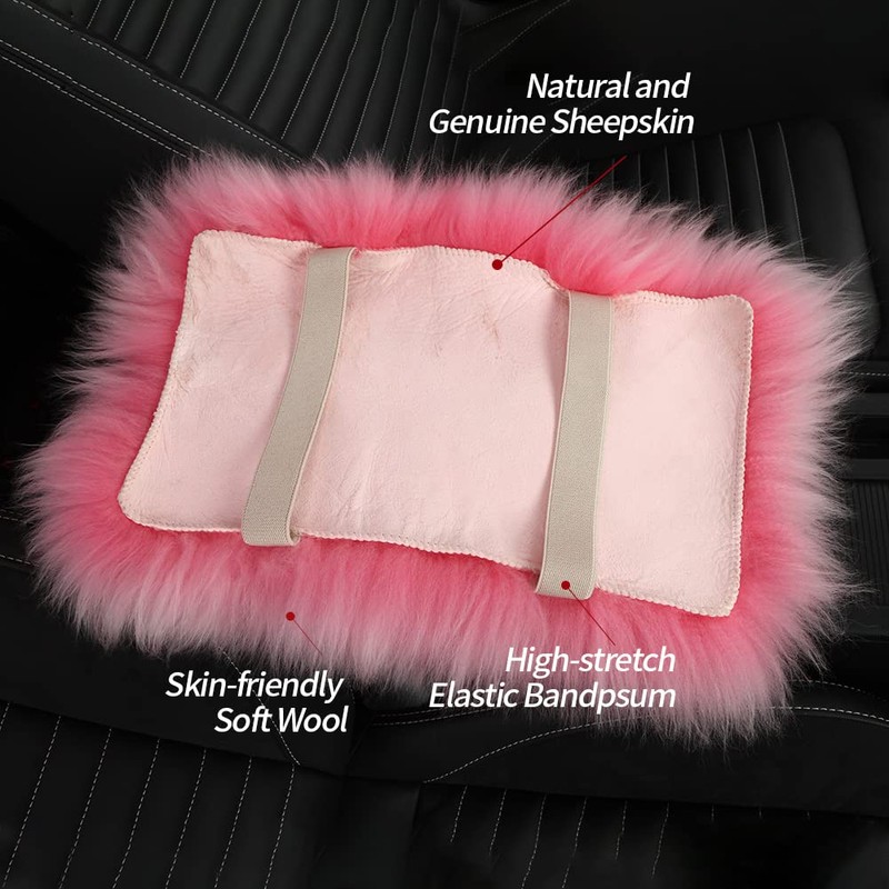 IRIWOOL Genuine Sheepskin Universal car armrest pad (Long Wool, Black)