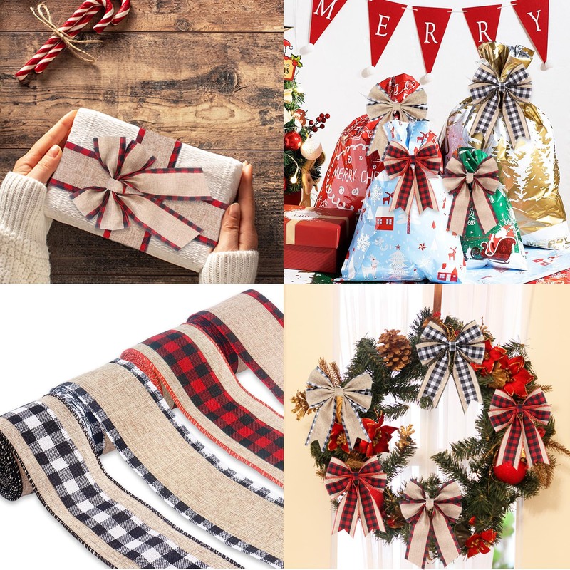 Buffalo Plaid Ribbon, 4 Rolls 20 Yards 2.5 Inch Wide