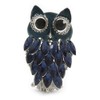 Navy Blue Diamante Enamel 'Owl' Brooch In Rhodium Plating -