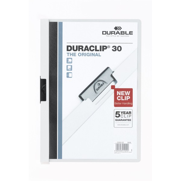 Durable Duraclip 2227-02 Clip File for 1-30 Sheets A4 - White (Pack of 5)
