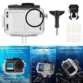60M Waterproof Case Compatible with DJI OSMO Action 3/4 Outdoor Action Camera 196FT Dive Case with Bracket Accessories Underwater Photography Housing Diving Protective Shell Kit