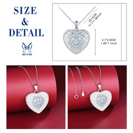 MICYUMI Women's Heart Photo Locket Necklace 925 Sterling Silver Heart Chain Cubic Zirconia Pendant, Silver
