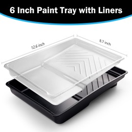 Mister Rui Paint Tray, 6 Inches Plastic Paint Tray with 5 Pcs Paint Pan Liners, Disposable Paint Tray, Paint Roller Tray, Transparent Paint Tray Liners for Painting