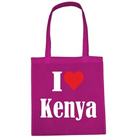 Reifen-Markt I Love Kenya Shopping Bag School Bag Gym Bag 38 x 42 cm in Black or White, pink