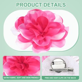 M METERXITY Extra Large Rose Flower Brooches, 7.87 Inch Lapel Pins Dainty Satin Fabric Big Camellia Oversized Brooch Pin for Women Wedding/Dance/Clothes/Accessories/Party [20cm, Pink/White]
