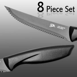 LDC Steak Knives Set of 8 - Black Steak Knife Set & Dinner Knife Set- Stainless Steel, Ultra-Sharp, Scratch Resistant And Rust Proof - Non Stick and Dishwasher Safe - Serrated Steak Knives