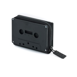 Fydelity Vegan Leather Zipper Wallet, Cassette Tape Design, Credit Card Holder for Women & Men, Vintage Retro Style, Lightweight, Black 70258 AA