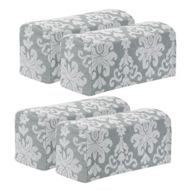 sourcing map 4Pcs Stretch Armrest Covers, Polyester Vintage Jacquard Soft Couch Arm Slipcovers Anti-Slip Furniture Protector for Chairs Couch Sofa Recliner, Light Gray