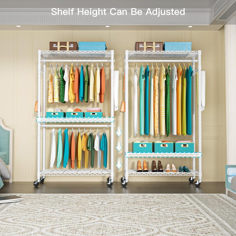 FUTASSI P1 Heavy Duty Garment Rack, 3 Tiers Adjustable Rolling