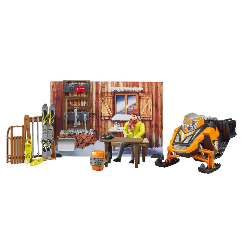bruder 63102 Bworld Mountain Hut with Snowmobile & Figure 1:16