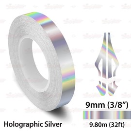 3/8" | 9mm Self-Adhesive Vinyl Pin Stripe Roll Decal Sticker Tape 32ft 9.80m - HOLOGRAPHIC SILVER, Universally Compatible for Cars, Trucks, Vans, Motorcycles, Bikes, Helmets, Arts & Crafts
