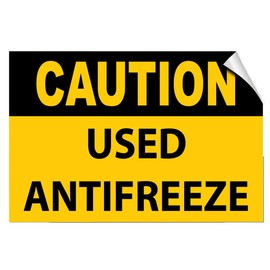 Caution Used Antifreeze Hazard Waste Label Decal Sticker 7 inches x 5 inches