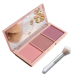 3 Color Blush Palette with Brush for Cheeks - Natural Matte Pink Contour Powder Blush, 3 in 1 Long Lasting, Blendable, Travel Size for Face Beauty, Blendable Trio for Cheeks, All Skin Tones