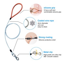 Mi Metty Dog Leash for Dogs Up to 250 Pound,Heavy Duty Leash Made of Coated Wire Rope for Large and Medium Dogs,Dog Tie Out Cable with Soft Silicone Grip.Dog Chains (Transparent, 10 FT)