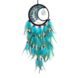 RAGKUU Blue Dream Catcher Wall Decor Tree of Life Dream Catchers with Crystal Pendant Handmade Feather Dreamcatcher Wall Hanging Ornament for Bedroom Living Room Home Decor