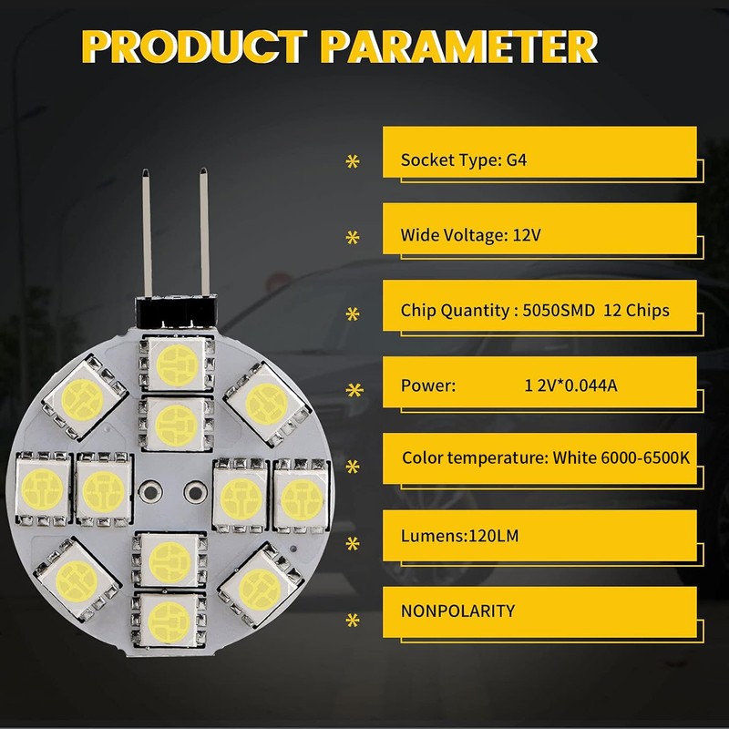 YM E-Bright 12-Pack G4 Puck Lights LED Bulbs Side Pin