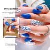Blue Short Almond French Press on Nails Flower Pattern Fake
