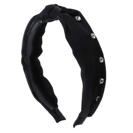 Motique Accessories Satin Turban Knot Headband with Silver Gems for Women and Girls (Blue Studs)