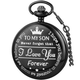 Tiong Son Gift Pocket Watch Engraved Pocket Watch to My Son I Love You Gifts from Mom Dad for Birthday Christmas Graduation(Black)