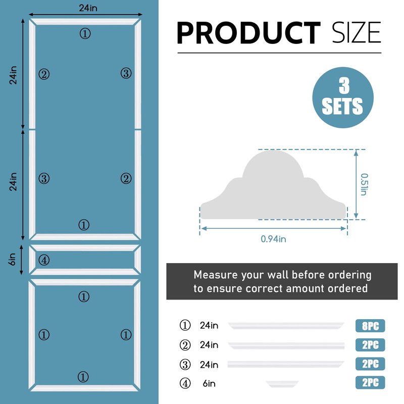 FUANGUI 9-Frame Peel and Stick Wall Molding Kit Set of