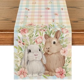 Artoid Mode - Camino de mesa floral de Pascua con diseño de conejo, diseño de hojas de conejo, decoración de mesa de comedor para decoración del hogar, fiesta, 13 x 90 pulgadas
