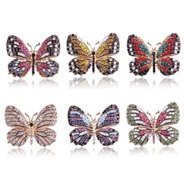 6PCS Fashion Crystal Butterfly Brooch, Multi-Color Rhinestone Crystal Brooches Pins, Cute Animal Shape Corsages Brooches for Women Decoration