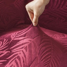 MeiMeilio 2 Pieces Velvet Embossed Slip Covers for Armchairs Separated Cushion Cover Stretch Velvet Couch Covers for Dogs for Cats Leaf Chair Covers for Living Room (Wine Red, Chair)