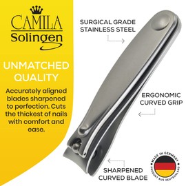 Camila Solingen CS15 - Cortaúñas para manos y pedicura de 3 pulgadas para manicura y pedicura, cortaúñas profesional con cuchillas superafiladas de precisión, recortadora de cutículas de acero inoxidable alemán