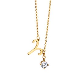 Specialty Zodiac Star Sign Necklace with Birth Stone Pendant; 16-inch, 18k Gold-Plated 316 Stainless Steel Chain with Colored Cubic Zirconia (Aries)