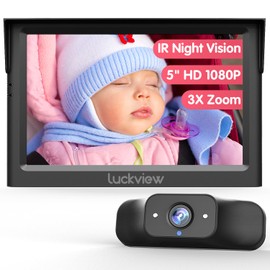 LUCKVIEW BM1 Baby Car Camera for Back Seat & Pet Monitoring, 5'' 1080P Monitor with IR Night Vision, 3X Zoom, Crystal Clear View, Easy 5-Min Wired Installation for Peace of Mind