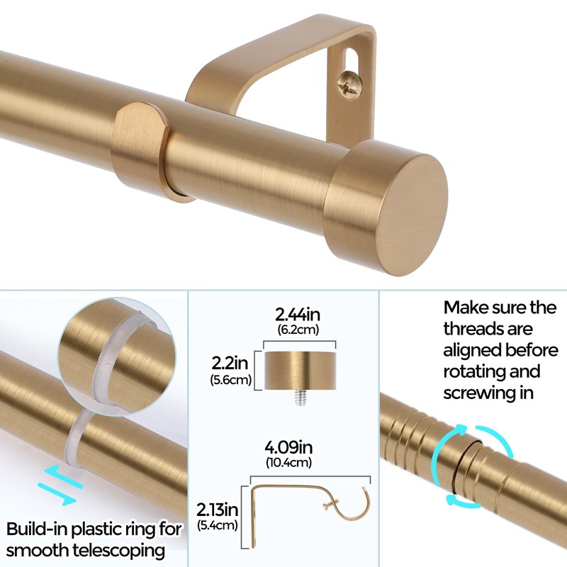 VOIIY 2 Pack Gold Curtain Rods for Windows 28 to