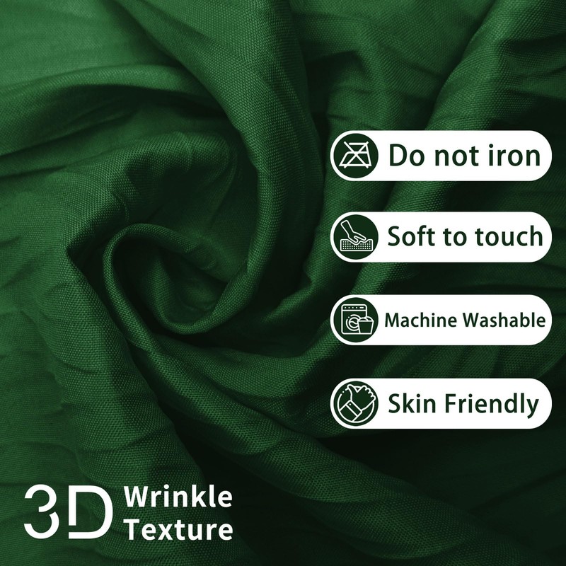 Tititex Dark Green Crumpled Shower Curtain, Textured Heavy Duty 156GSM