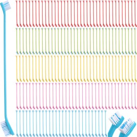 Nuenen 150 Pcs Dog Toothbrush Dual Headed Dental Brushes Puppy Tooth Brushing Kit Long Handle Toothbrush for Large and Small Dogs Cats Most Pets Teeth Cleaning Oral Care Supplies (Bright Color)