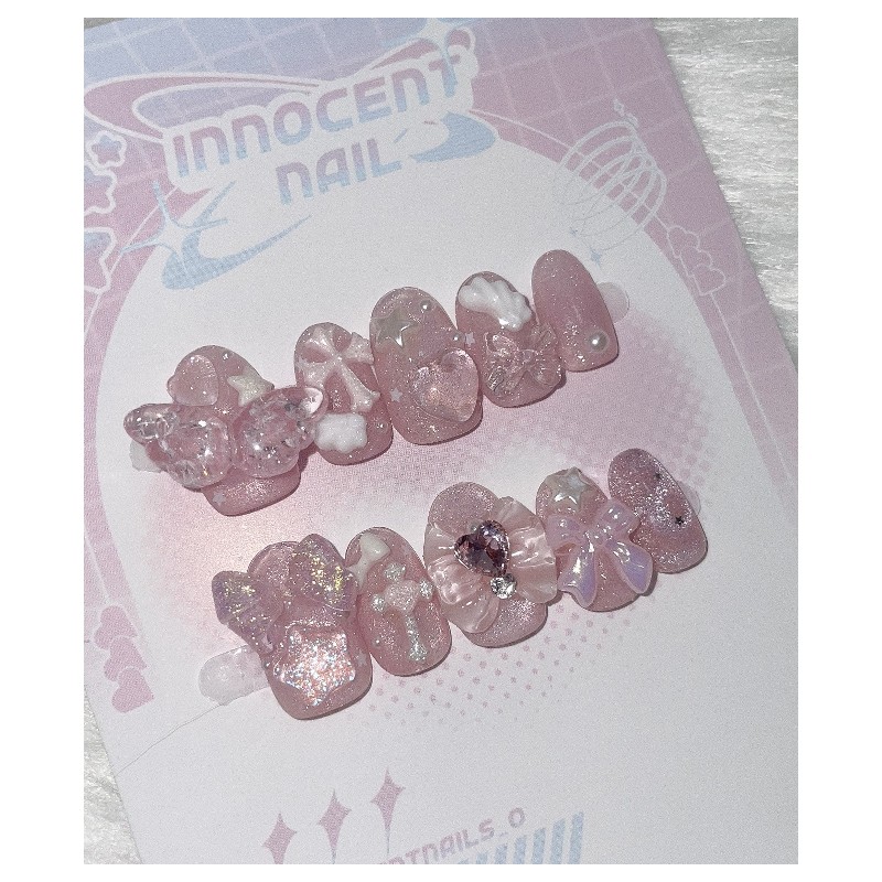 Rose Quartz Magnet Handmade Nail Tips - Square / 로즈쿼츠