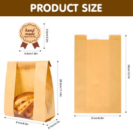 Moretoes Sourdough Paper Bread Bags, 100 Packs Bread Bags for Homemade Bread, Bread Bag with Window Includes Label Seal Stickers for Baked Food Packaging Storage (13.7x8.3x3.5 Inch)